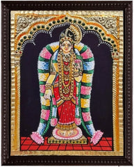 Meenakshi- Madurai - authentic Tanjore painting W/Shipping - MIRASILKS Meenakshi- Madurai - authentic Tanjore painting W/Shipping