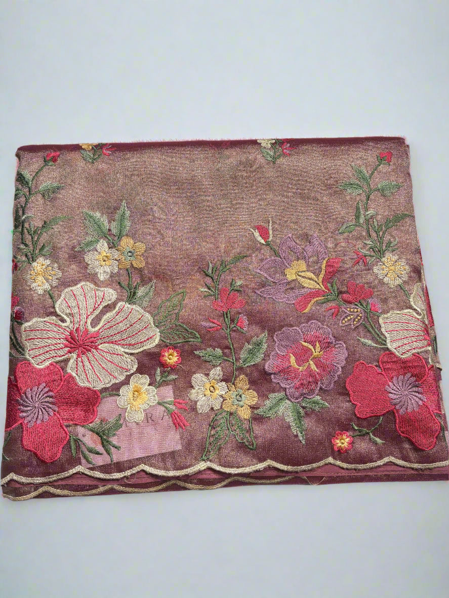 Metallic Pink Tissue Embroidery Saree - MIRASILKS Metallic Pink Tissue Embroidery Saree