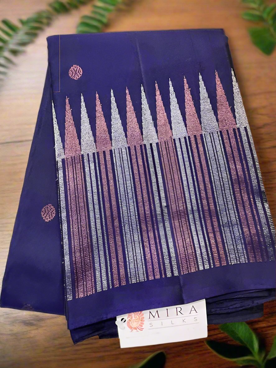 Midnight Blue Kanjivaram Silk Saree - MIRASILKS Midnight Blue Kanjivaram Silk Saree