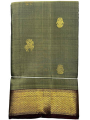 Moss Green Kanjivaram Saree with Gold and  Maroon Border - MIRASILKS Moss Green Kanjivaram Saree with Gold and  Maroon Border