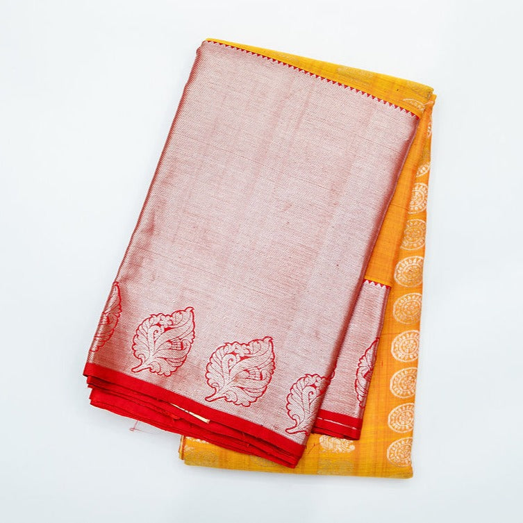 Mustard yellow with red Kanjivaram Silk Saree - MIRASILKS Mustard yellow with red Kanjivaram Silk Saree
