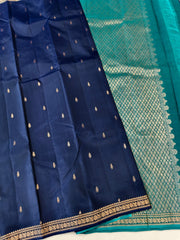 Navy Blue Kanjivaram Saree with Aquamarine Pallu