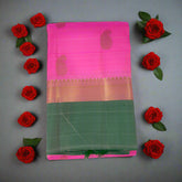 Neon Pink Kanjivaram Saree with Pine Green Border