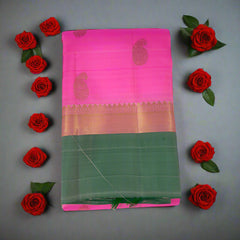Neon Pink Kanjivaram Saree with Pine Green Border