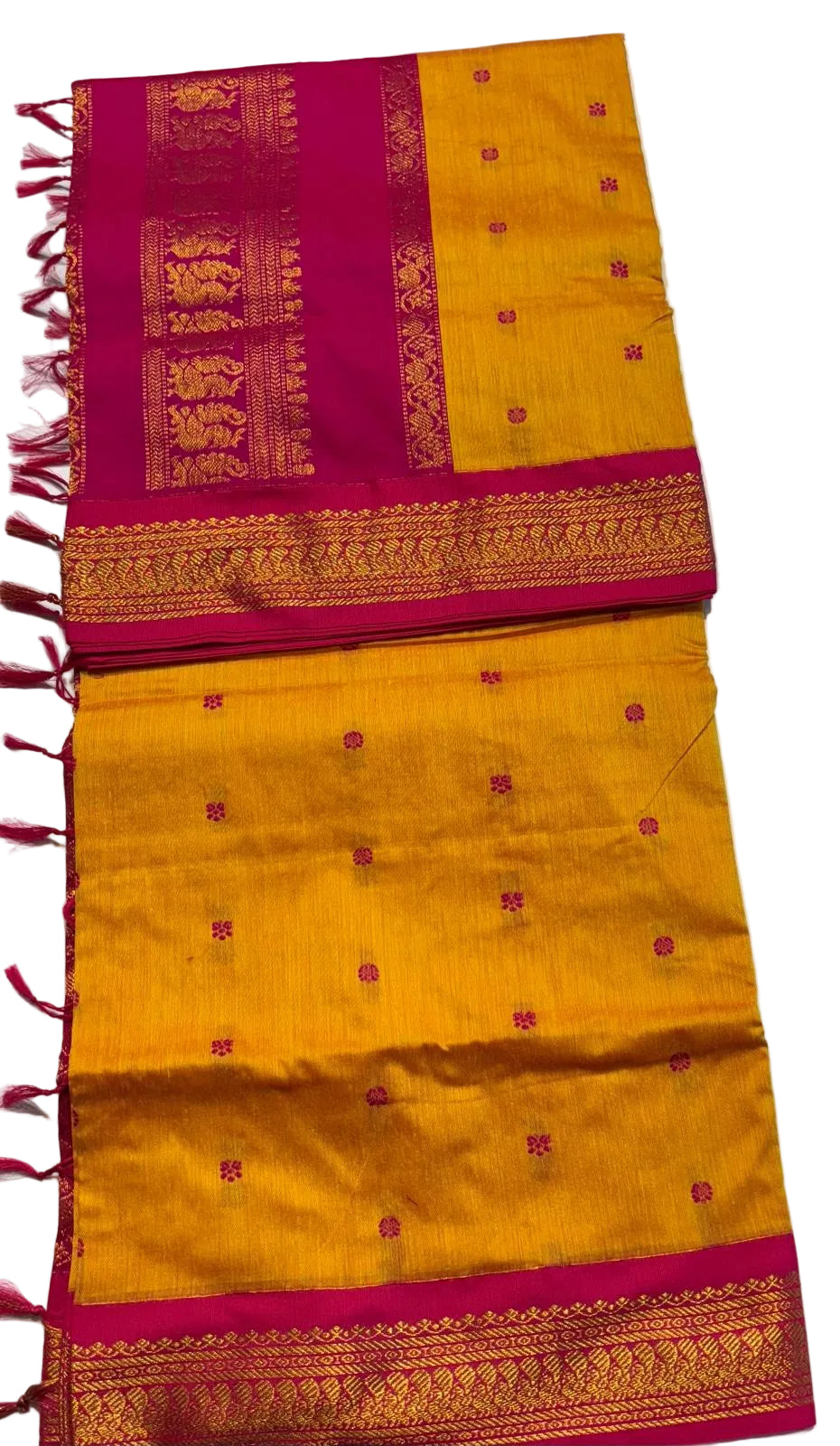 Ochre Silk Cotton Saree with Mulberry Border