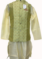 Off White Men's Kurta with pale green jacket - MIRASILKS Off White Men's Kurta with pale green jacket