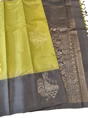Olive Green Soft Silk Saree with Grey Pallu