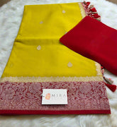 Olive Yellow Banaras Khaddi with Paprika Red Border