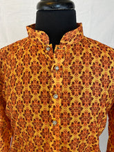 Orange Floral Men's Cotton Kurta - MIRASILKS Orange Floral Men's Cotton Kurta