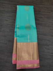 Bluish Green Kanjivaram Saree with Dark Rose Border
