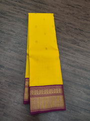 Bright Yellow Kanjivaram Saree with Wine Border