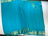 Sea Blue Mysore Pure Silk Saree With Gold Zari Border