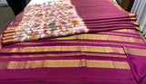 Floral Print Pink and Purple Mysore Pure Silk Saree With Gold Zari Border