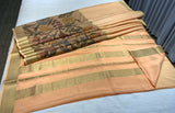 Floral Print Peach Mysore Pure Silk Saree With Gold Zari Border