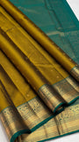 Unique Dirty Gold Saree with leaf green Border & pallu