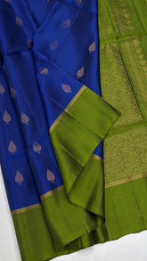 Royal Blue color Soft Silk Saree with Moss Green border & pallu