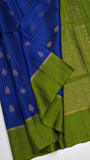 Royal Blue color Soft Silk Saree with Moss Green border & pallu