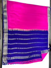 Pure Mysore Silk Dark pink color Saree With blue border - Silk Mark Certified