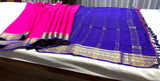 Pure Mysore Silk Dark pink color Saree With blue border - Silk Mark Certified