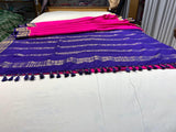 Pure Mysore Silk Dark pink color Saree With blue border - Silk Mark Certified