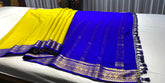 Pure Mysore Silk Yellow color Saree With blue border - Silk Mark Certified