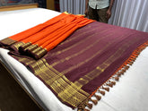 Pure Mysore Silk Orange color Saree With brown border - Silk Mark Certified