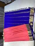 Pure Mysore Silk Watermelon pink color Saree With blue border - Silk Mark Certified