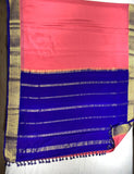 Pure Mysore Silk Watermelon pink color Saree With blue border - Silk Mark Certified