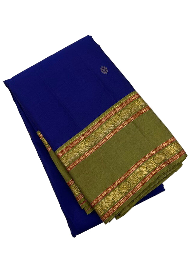 Persian Indigo Kanjivaram Saree with Swamp Green Peacock Motif Pallu