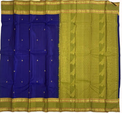 Persian Indigo Kanjivaram Saree with Swamp Green Peacock Motif Pallu