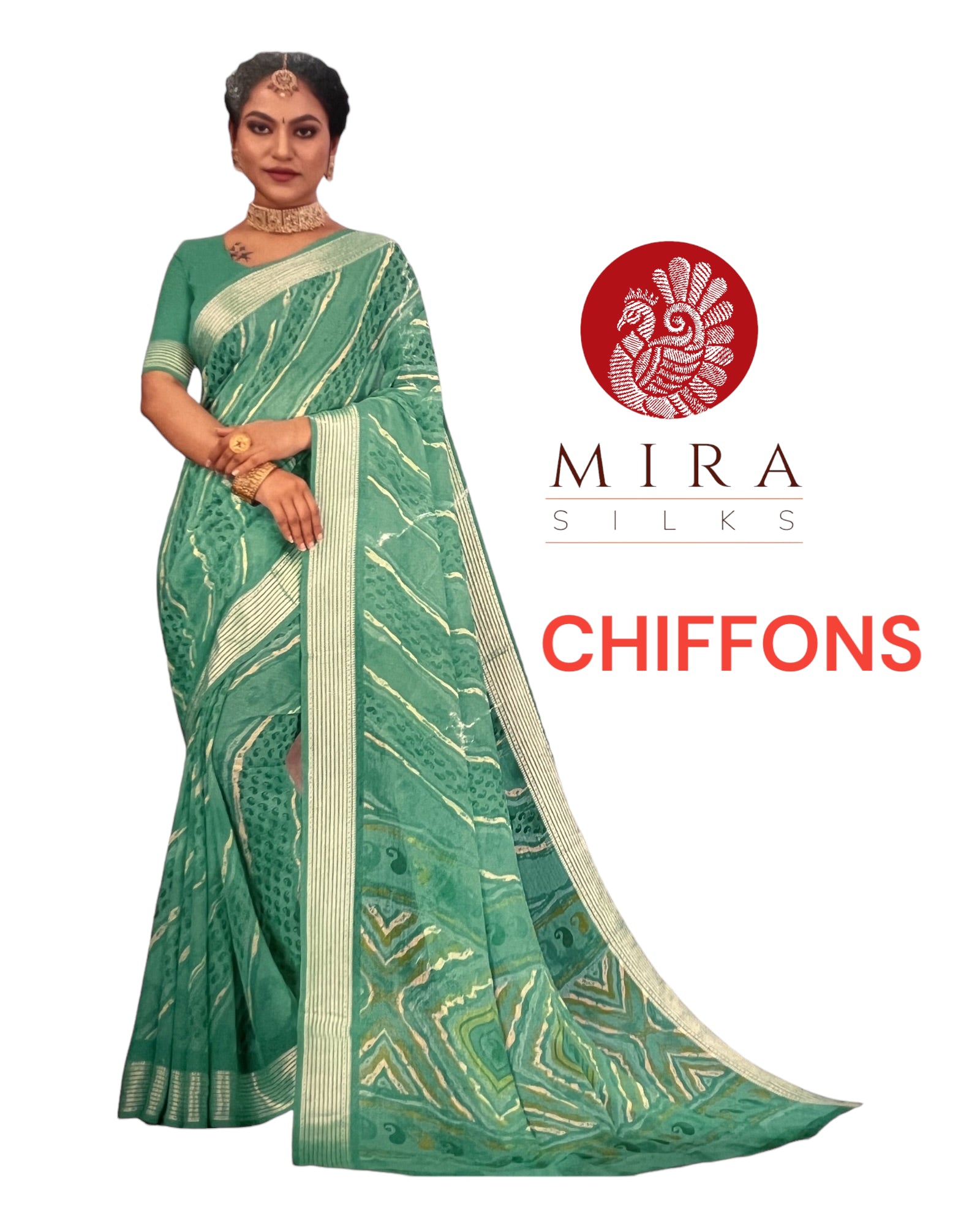 Lime green Lehariya Chiffon saree - MIRASILKS Lime green Lehariya Chiffon saree