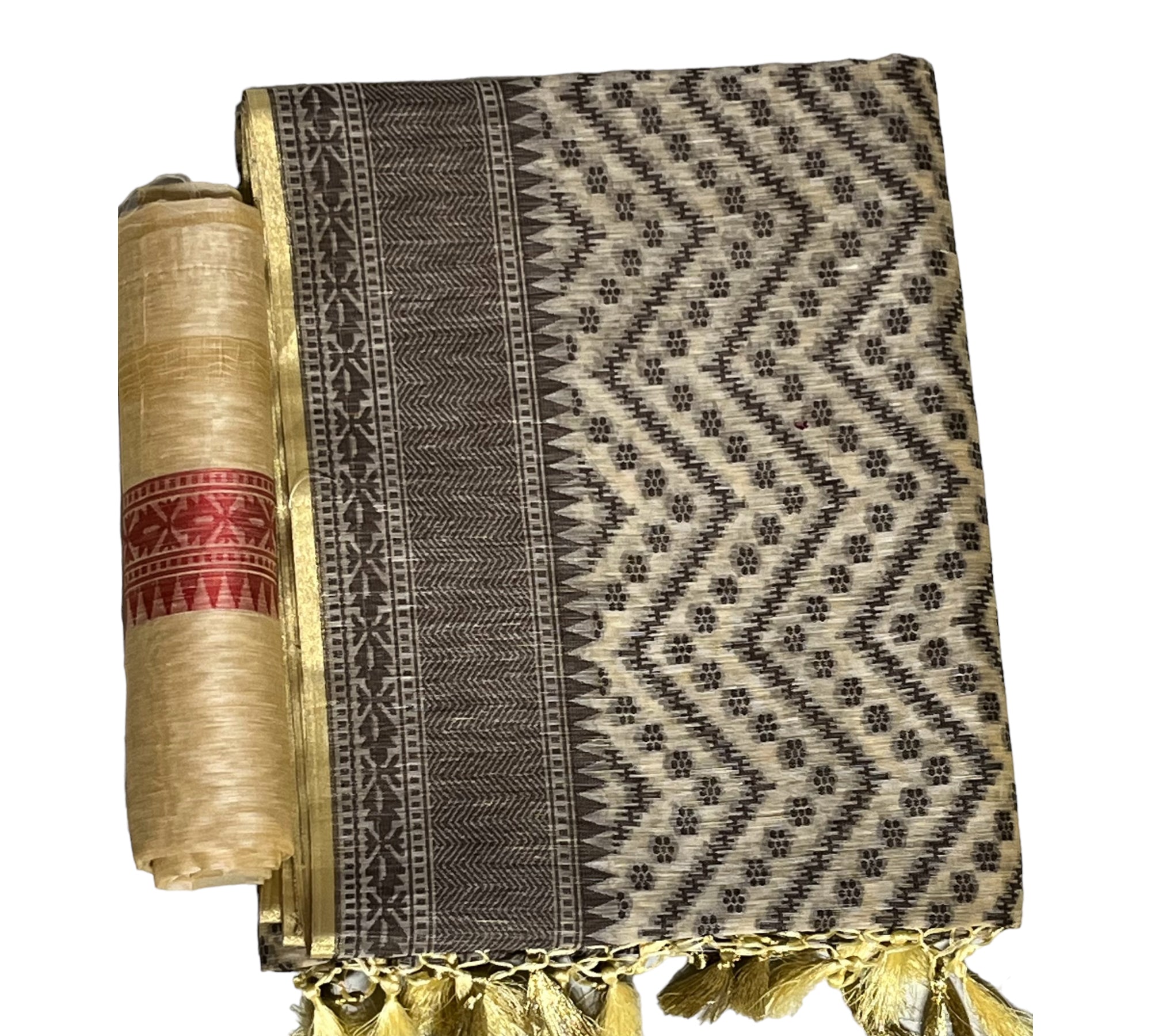 Cream with black banaras kora saree - MIRASILKS Cream with black banaras kora saree