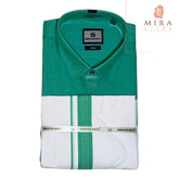 Jungle green men's shirt and dhoti set - MIRASILKS Jungle green men's shirt and dhoti set