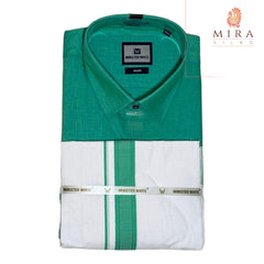 Jungle green men's shirt and dhoti set - MIRASILKS Jungle green men's shirt and dhoti set