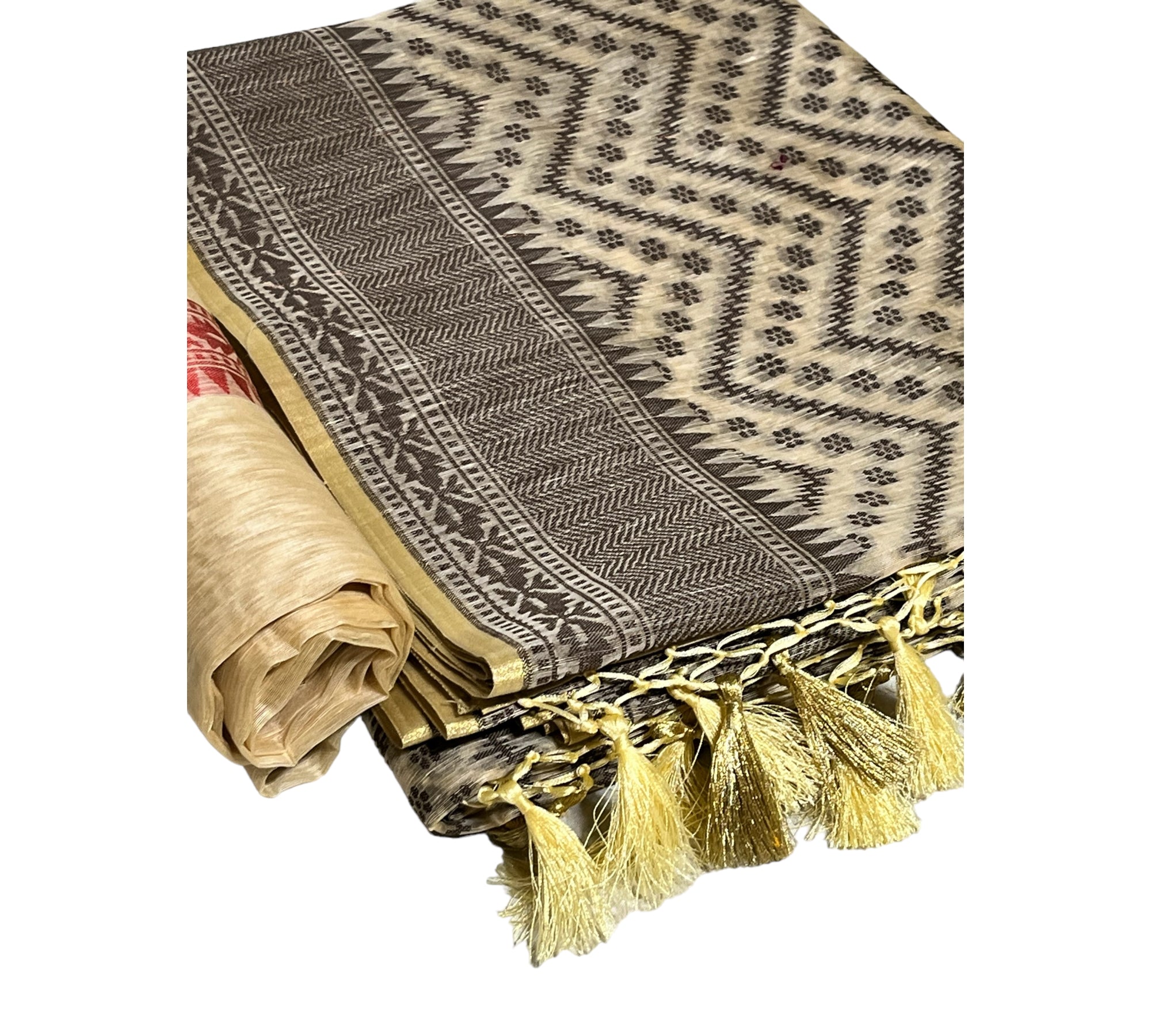 Cream with black banaras kora saree - MIRASILKS Cream with black banaras kora saree