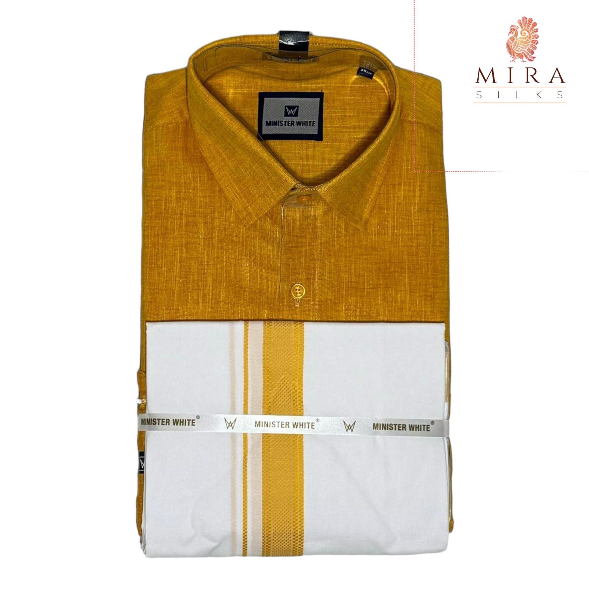 Gold men's shirt and dhoti set - MIRASILKS Gold men's shirt and dhoti set