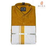 Gold men's shirt and dhoti set - MIRASILKS Gold men's shirt and dhoti set