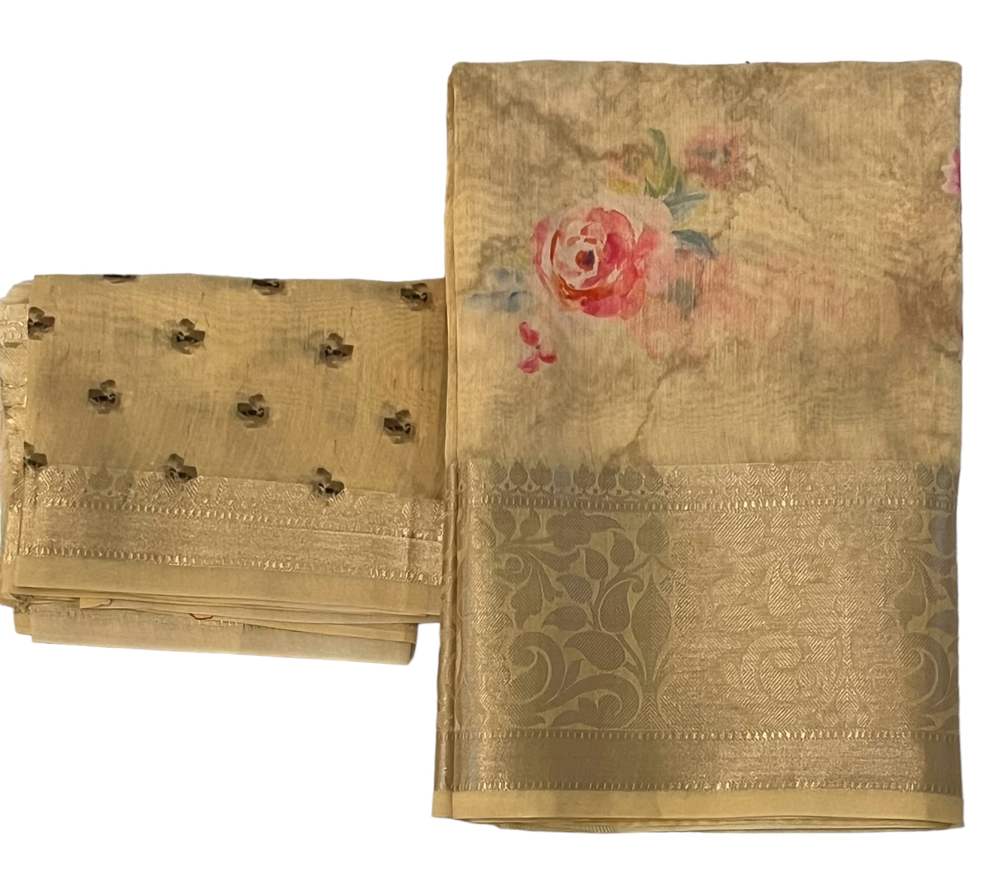 Ivory floral Chiniya banaras silk saree - MIRASILKS Ivory floral Chiniya banaras silk saree