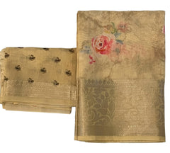 Ivory floral Chiniya banaras silk saree - MIRASILKS Ivory floral Chiniya banaras silk saree