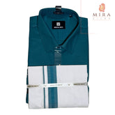 Ocean blue men's shirt and dhoti set - MIRASILKS Ocean blue men's shirt and dhoti set