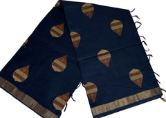 Navy blue handwoven cotton sari - MIRASILKS Navy blue handwoven cotton sari