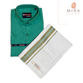 Jungle green junior shirt and dhoti set - MIRASILKS Jungle green junior shirt and dhoti set