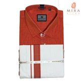 candy red men's shirt and dhoti set - MIRASILKS candy red men's shirt and dhoti set
