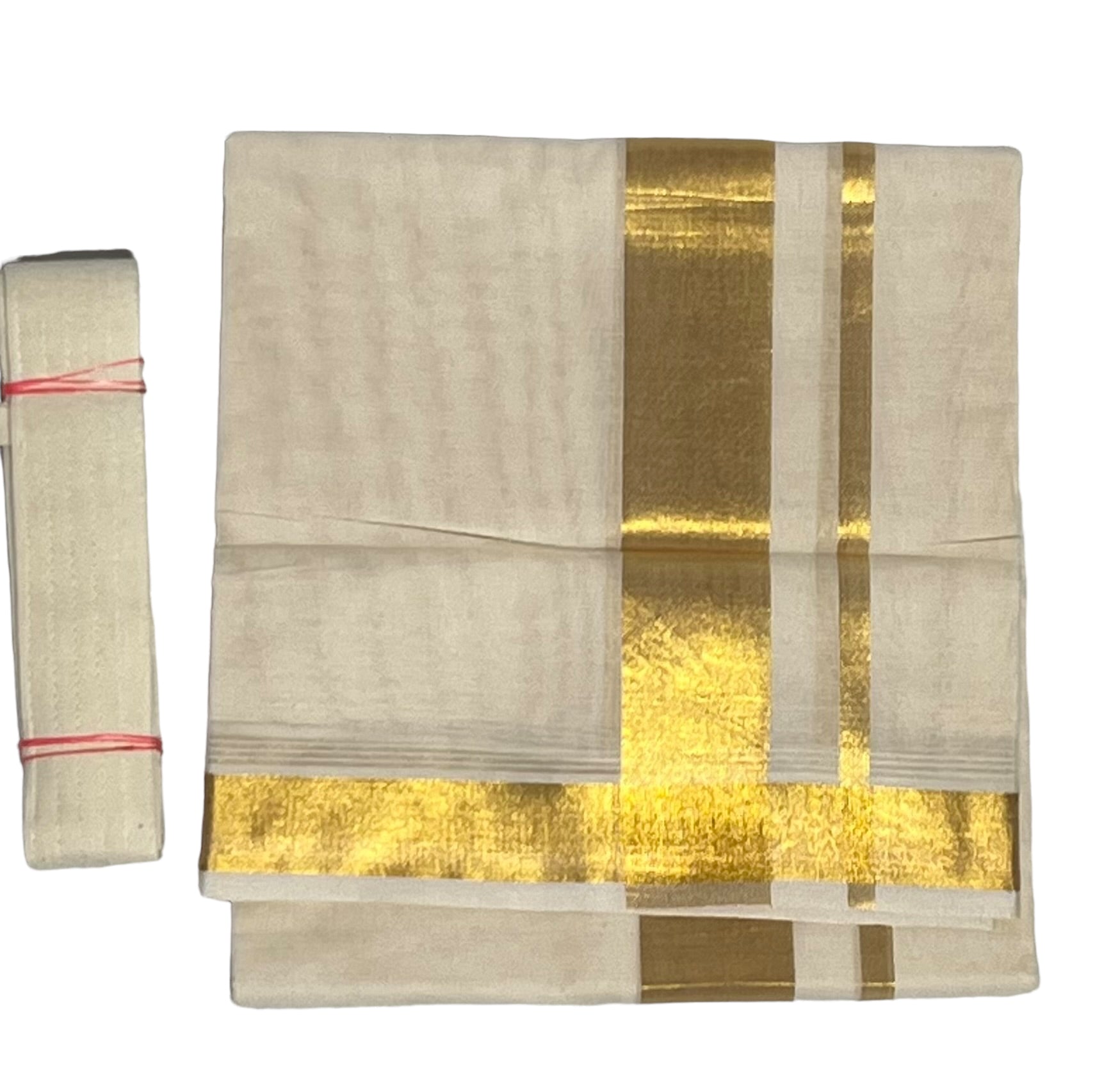 Men's off white Dhothi with belt - MIRASILKS Men's off white Dhothi with belt