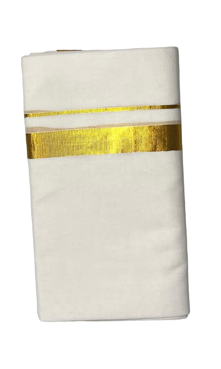 Men's off white Dhothi with gold border - MIRASILKS Men's off white Dhothi with gold border
