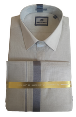 Men's Grey Tissue Dhoti and Shirt Set - MIRASILKS Men's Grey Tissue Dhoti and Shirt Set