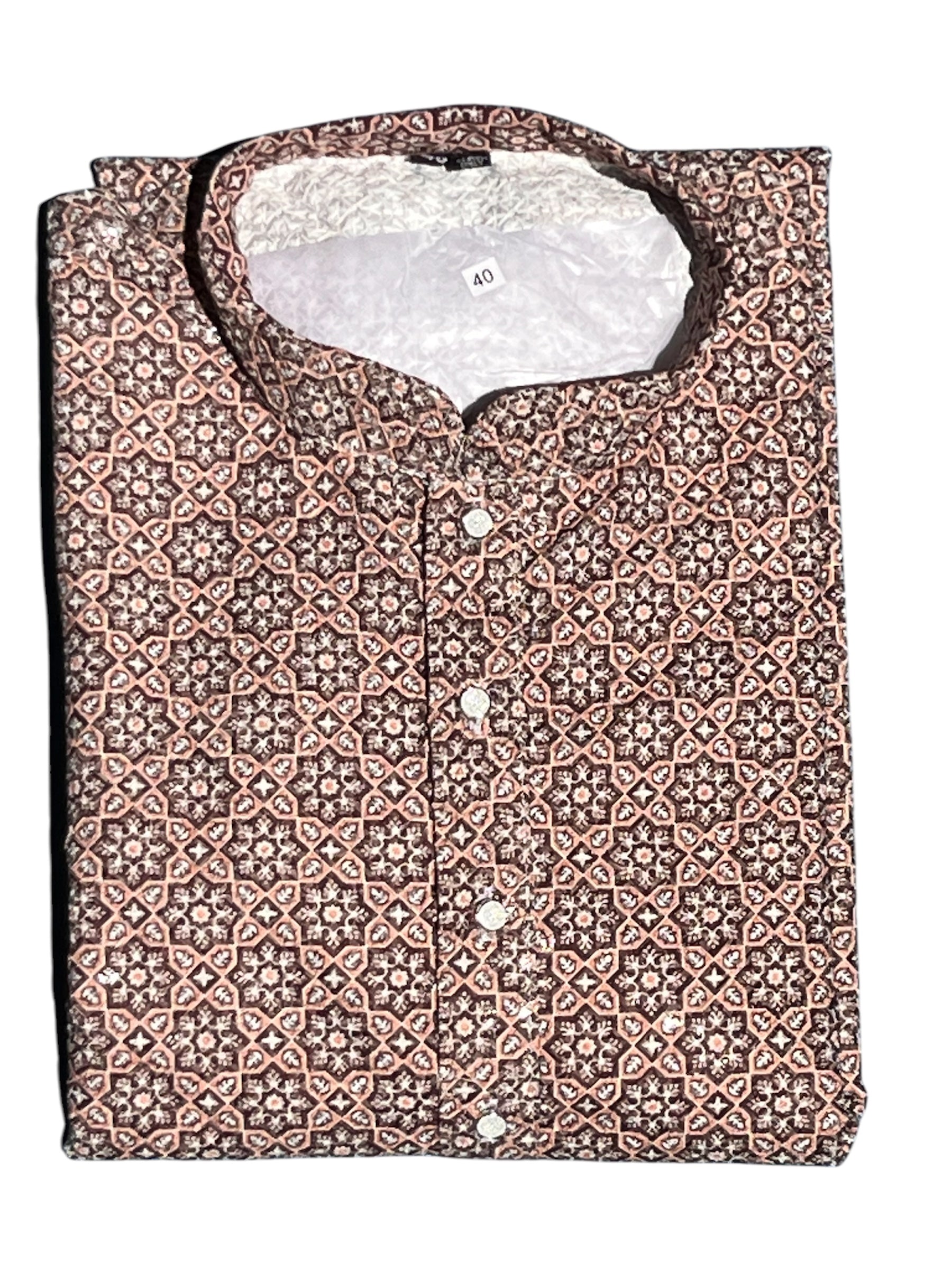 Lucknowi Mens Kurta -Dark brown patterns - MIRASILKS Lucknowi Mens Kurta -Dark brown patterns