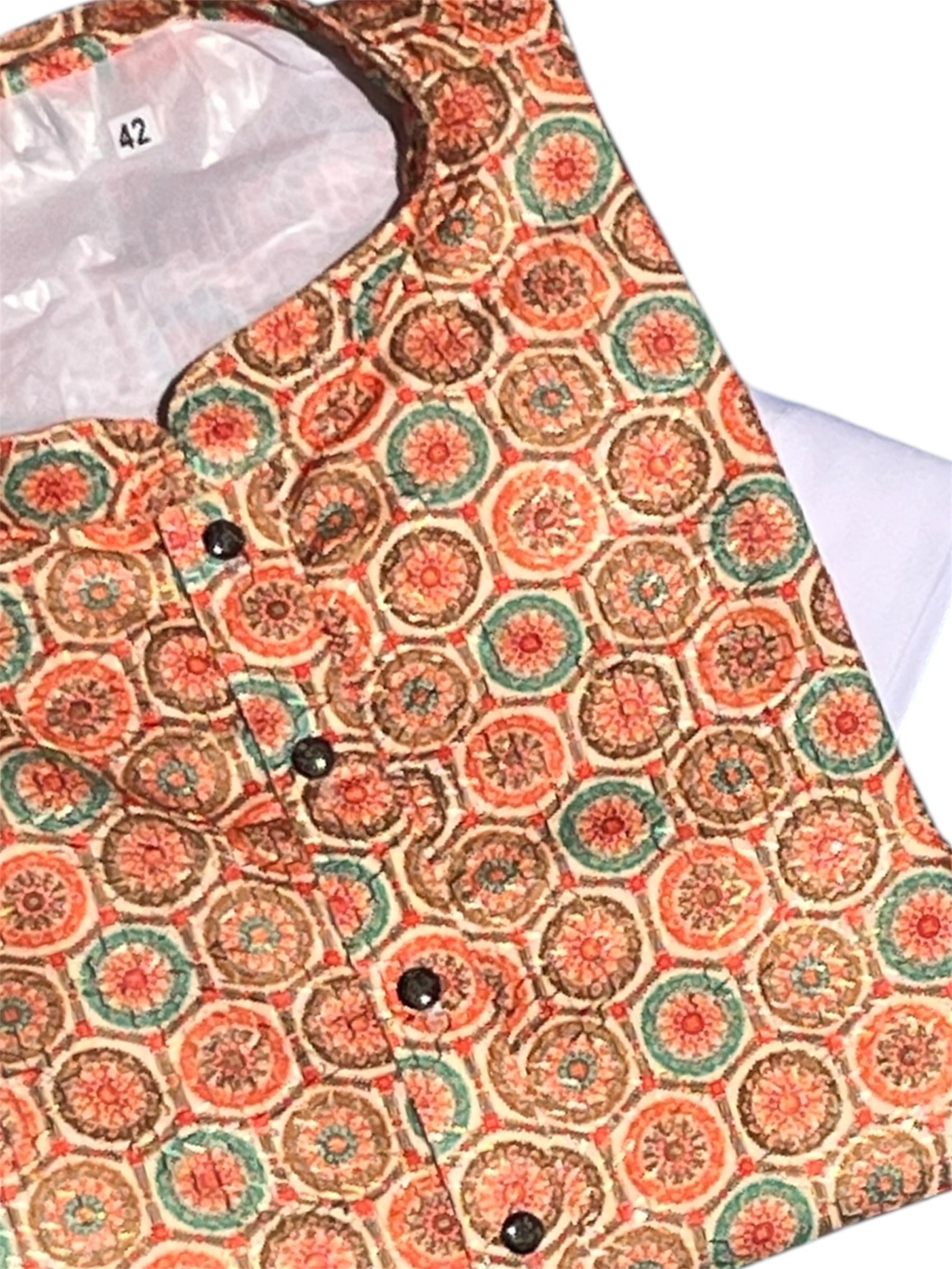 Lucknowi Mens Kurta -Orange/Teal - MIRASILKS Lucknowi Mens Kurta -Orange/Teal