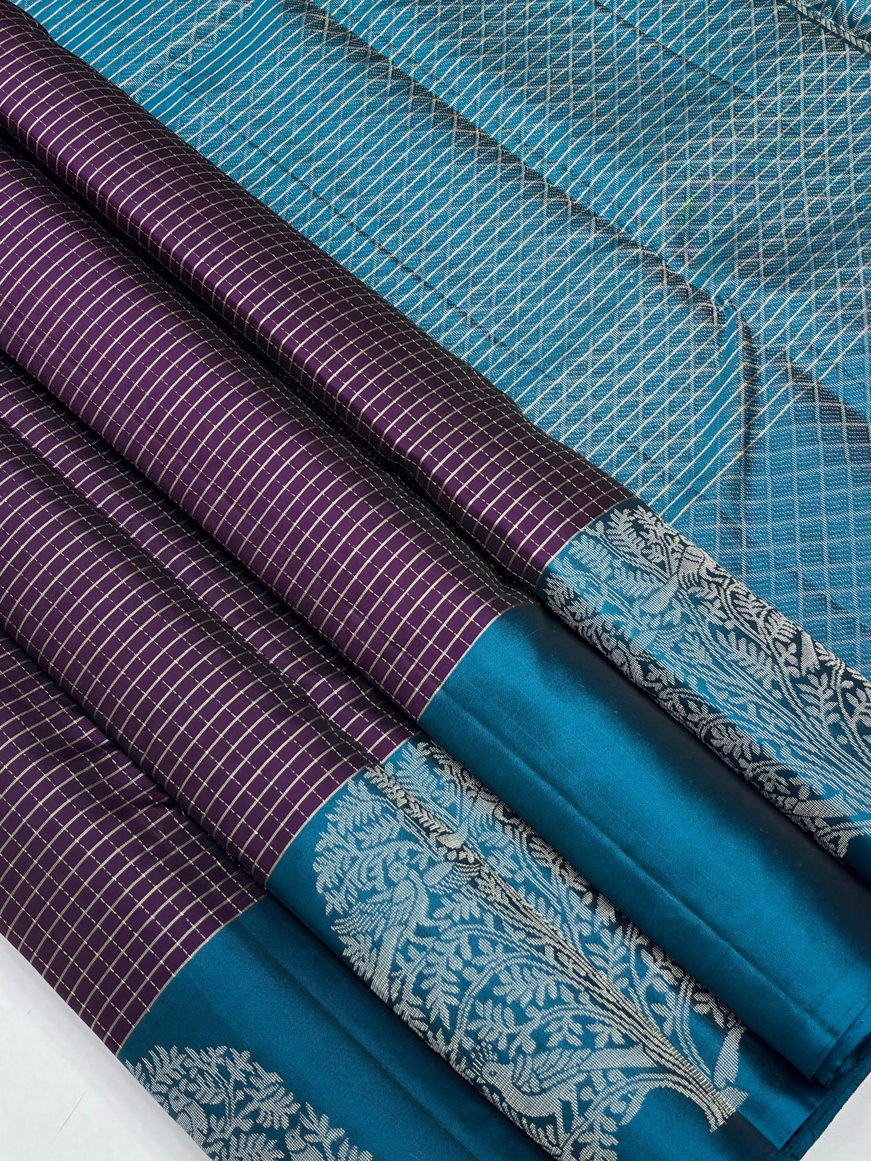 Plum Purple Soft Silk Saree with Peacock Blue Pallu