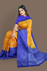 Pumpkin orange with royal blue brocade patola soft silk saree - MIRASILKS Pumpkin orange with royal blue brocade patola soft silk saree